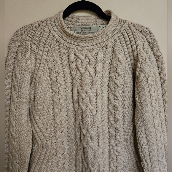 Real Irish Wool Sweater Aran Sweater Market Cable Knit Cozy Tunic Top Size M - Picture 2 of 9